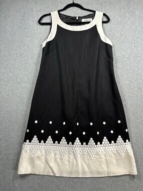 J Howard Shift Dress Linen Blend Women's Size 10 White Black Embroidered